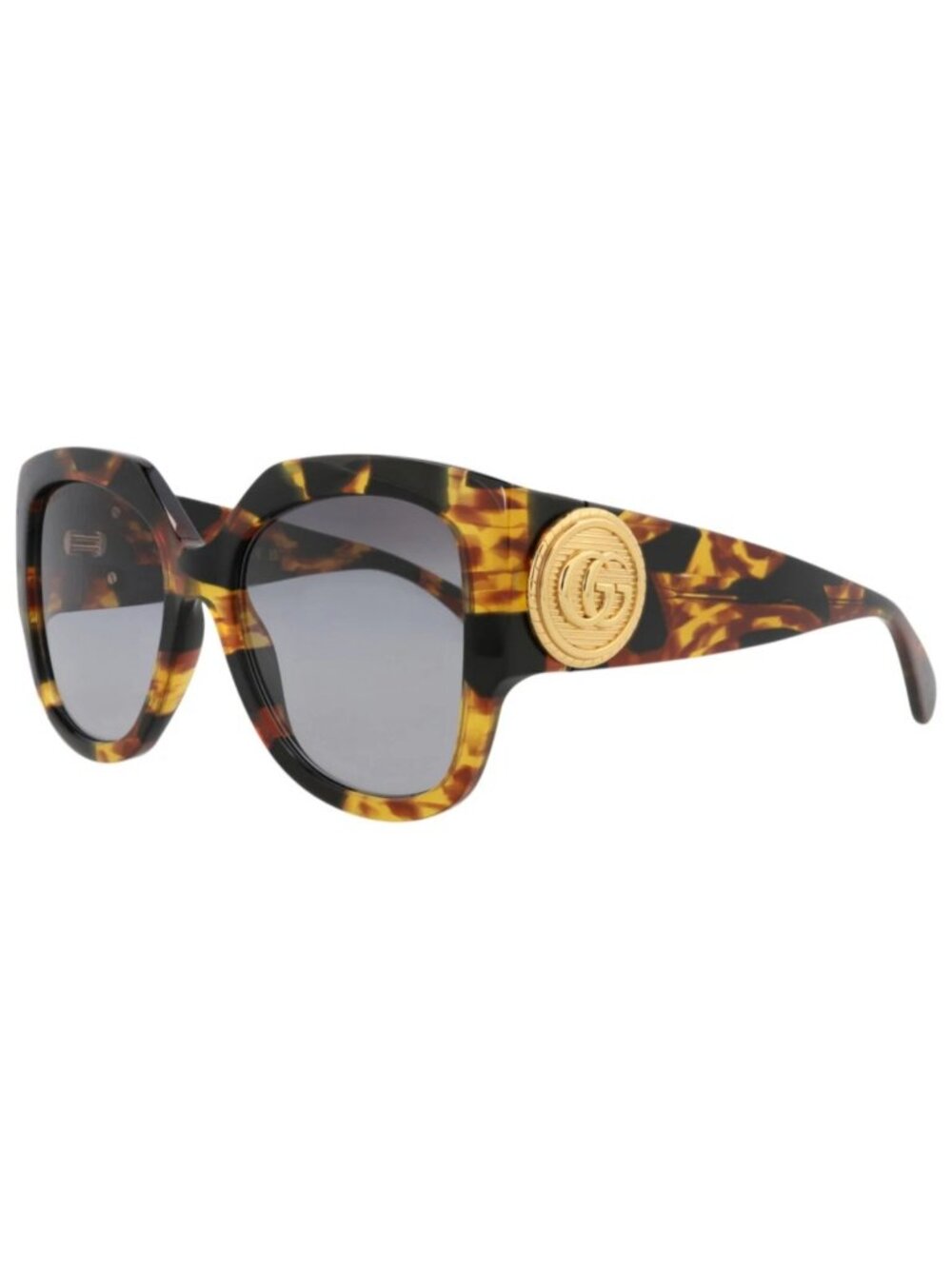 New Gucci Women's Sunglasses Square Rectangle Recycled Acetate Frame Havana Grey